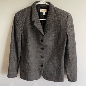 Talbots Petites 100% Wool Blazer Black White Checkered Print Women’s 12 Jacket